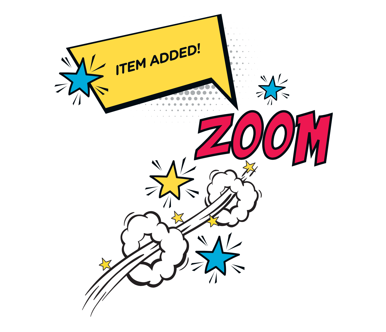 Comics Etc. "Zoom" add-to-cart sting graphic