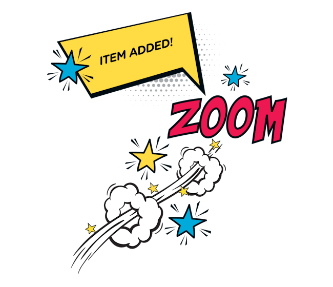 Comics Etc. "Zoom" add-to-cart sting graphic