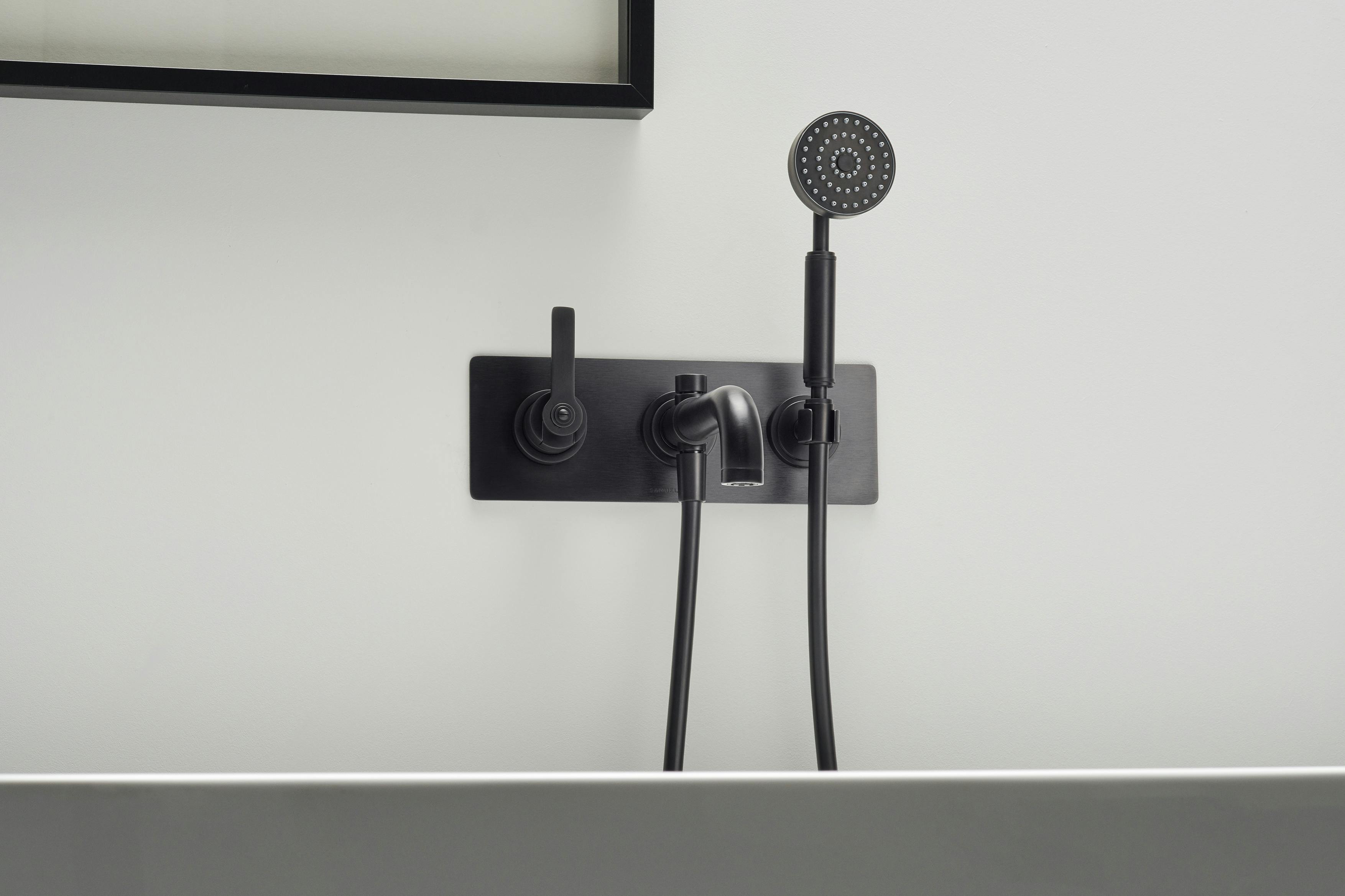 Samuel Heath brass bath shower mixer in a matt black finish.