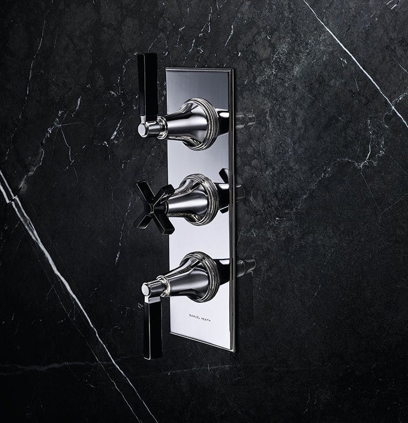 Samuel Heath art deco inspired Style Moderne shower in polished nickel and black