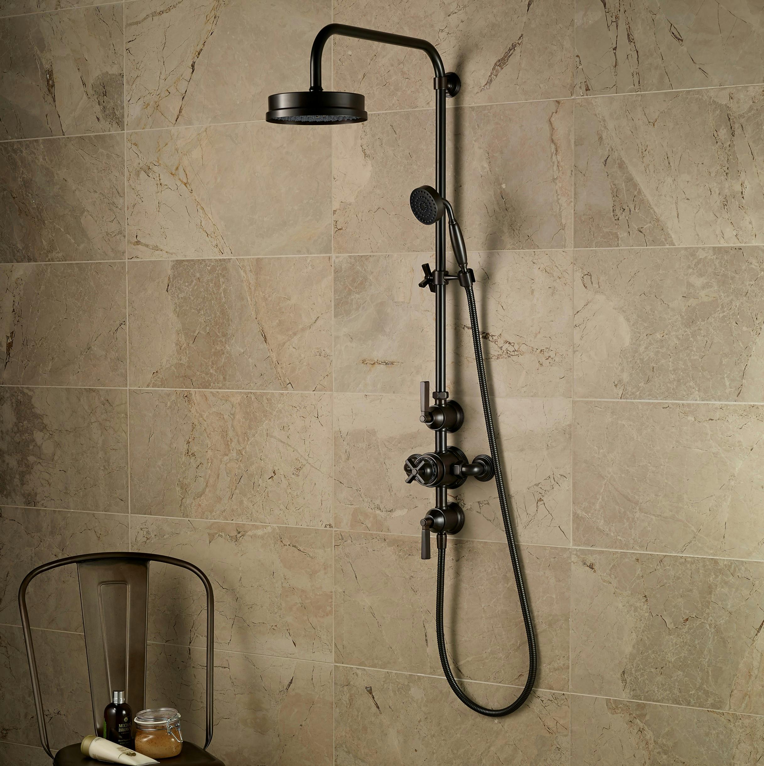 Samuel Heath Style Moderne art deco exposed shower in a bronze finish