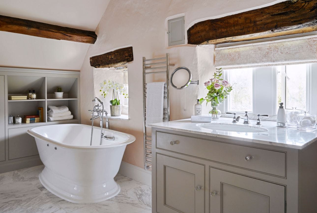 Brushed Brass Tapware  Bathroom feature wall, Bathroom interior