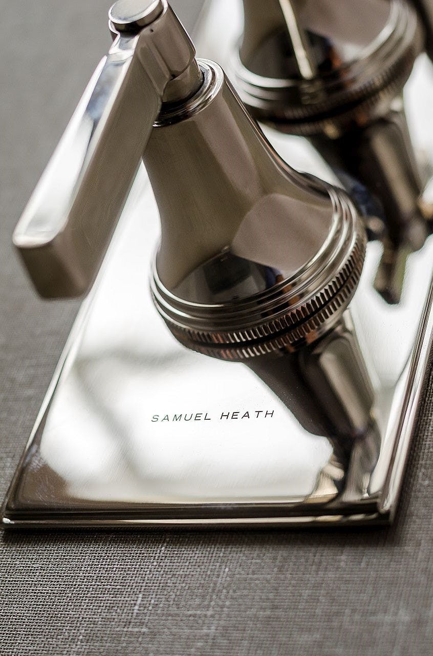 Samuel Heath art deco inspired brassware. Style Moderne shower valve in a polished nickel finish.