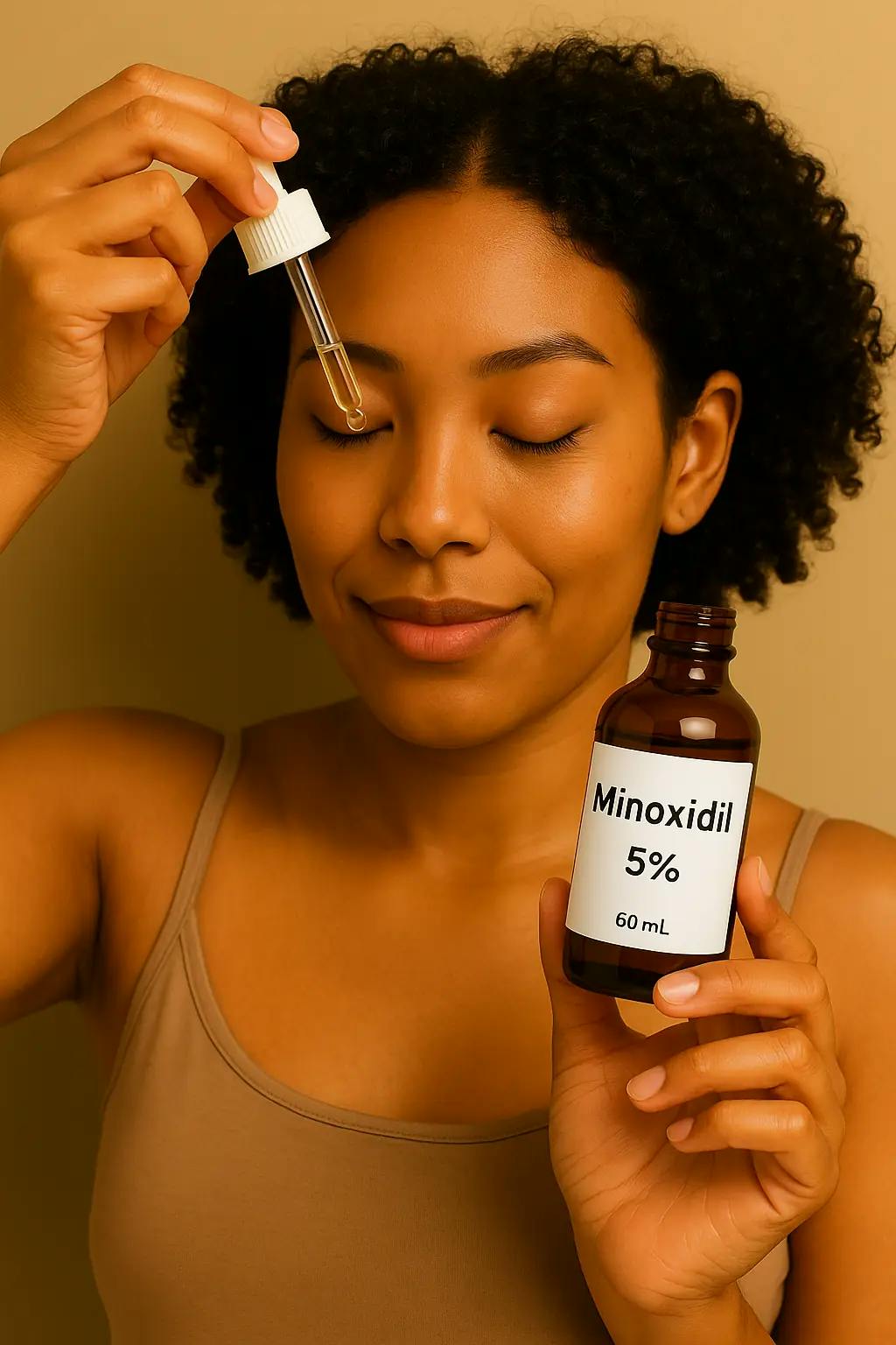 Mujer aplicando minoxidil