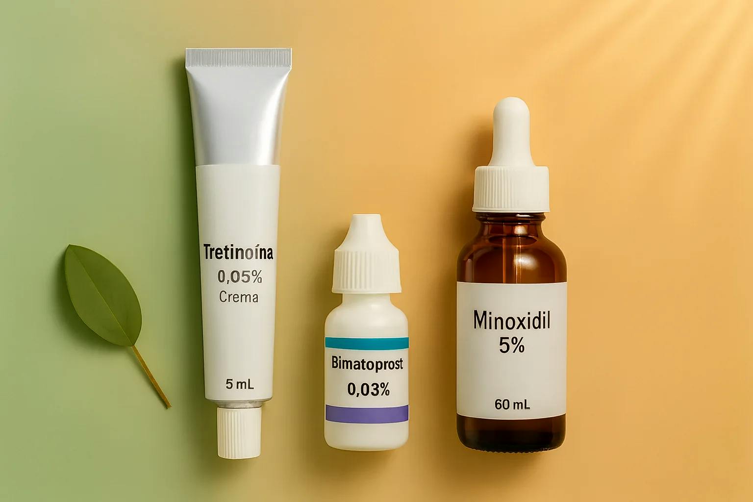 Envases de minoxidil, bimatoprost y tretinoina