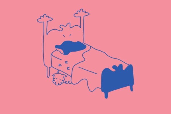 image of a figure having a hard time sleeping in a new place