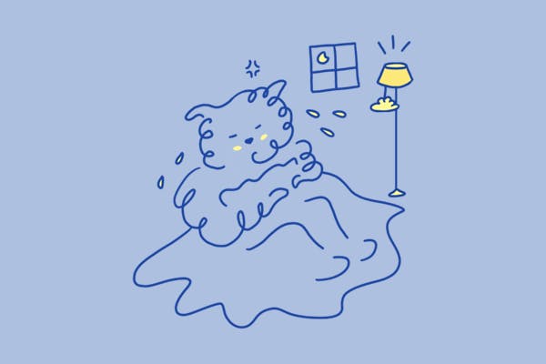 cartoon of someone dealing with sleep anxiety at night