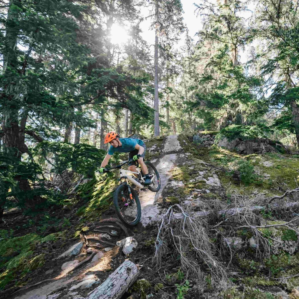 Mountain Biking down a technical section
