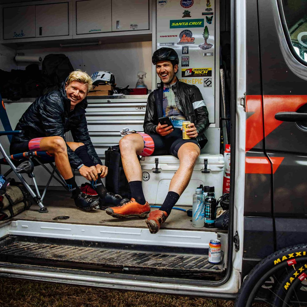 Tobin Ortenblad and Keegan Swenson in van