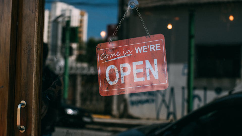 Open sign on store front