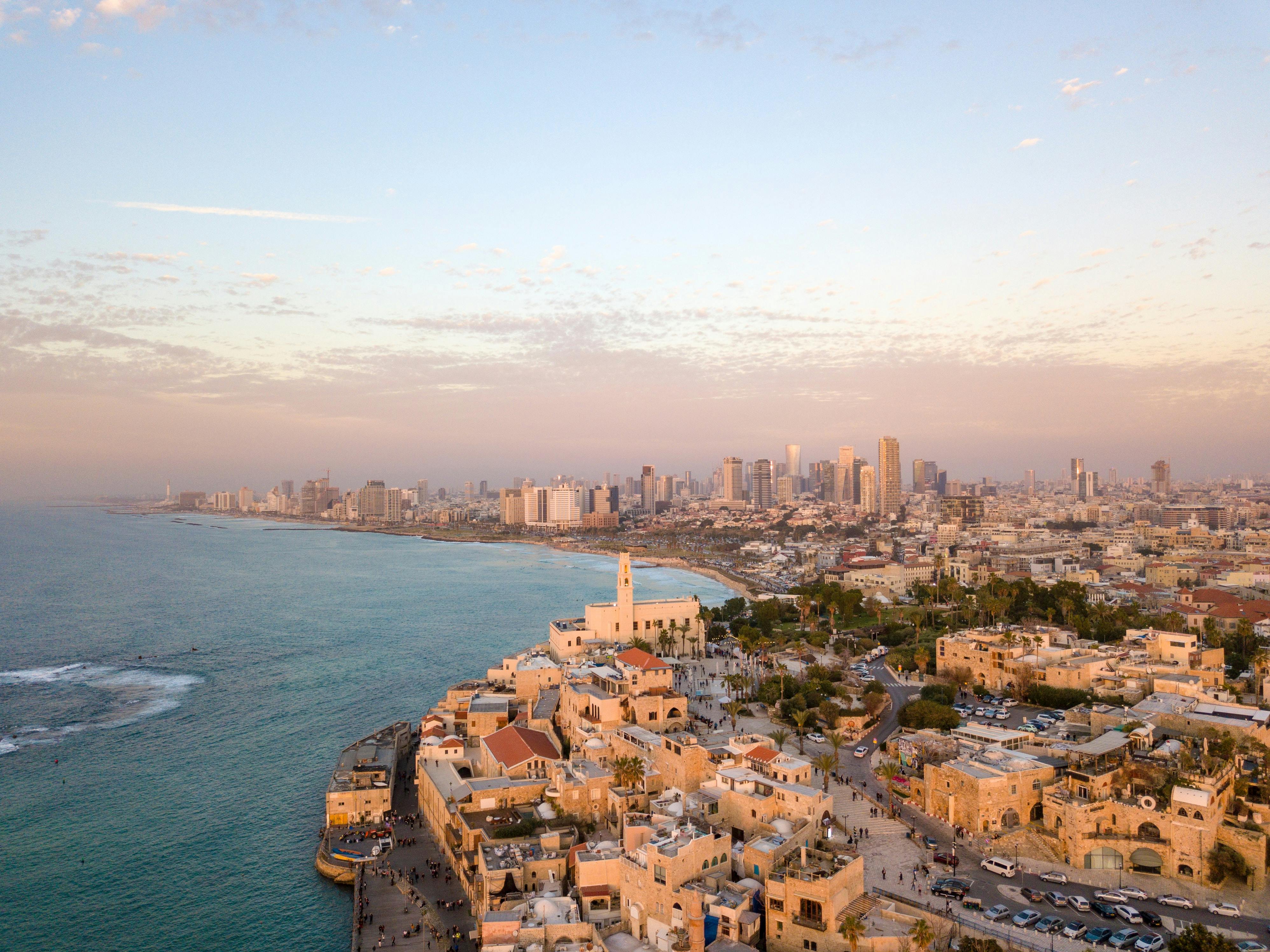 Tel Aviv sea from above during sunset