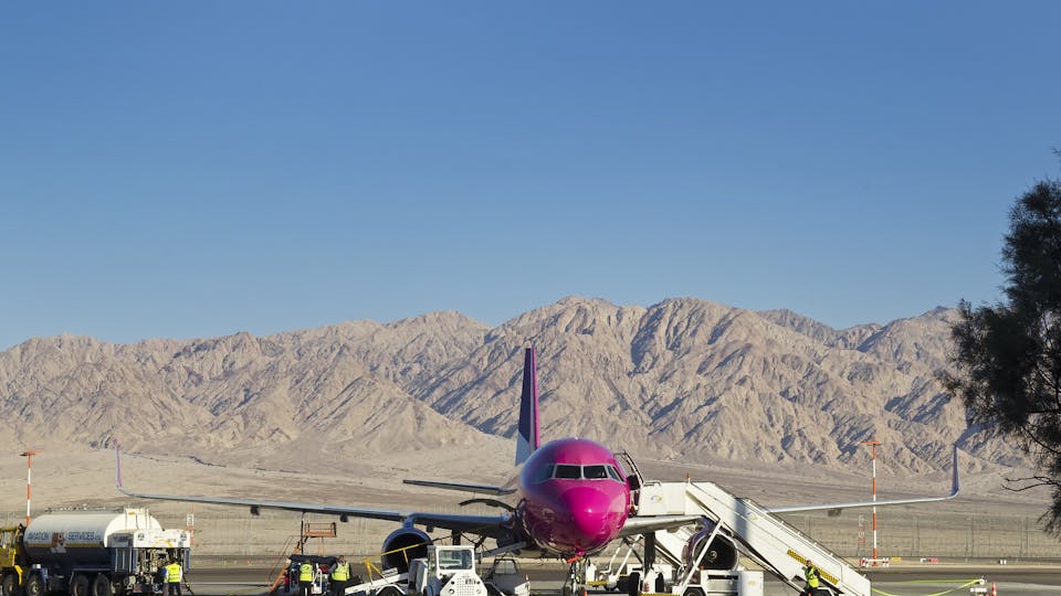 Airplane landing in Eilat Israel from Dubai