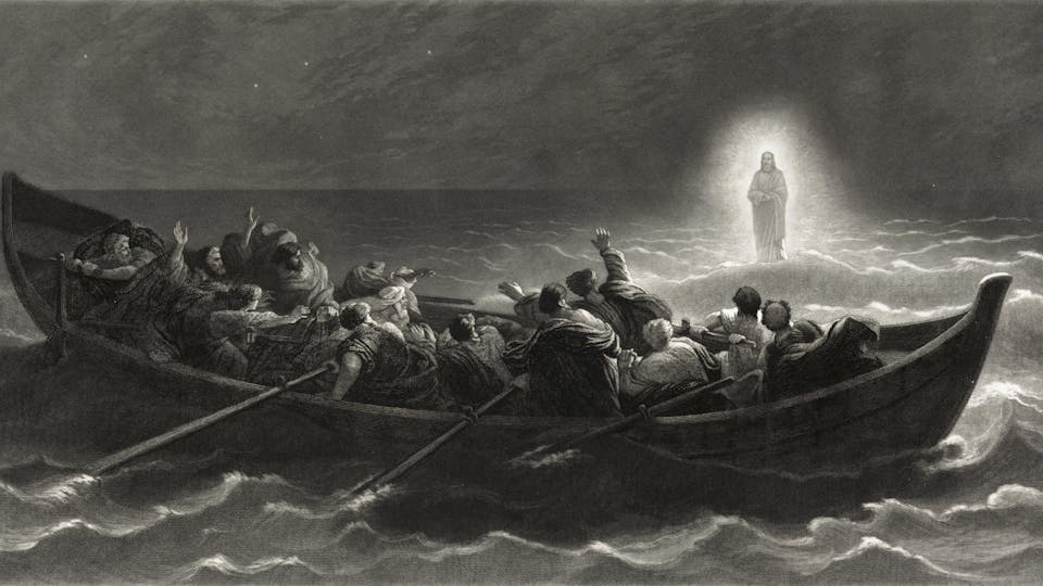 Jesus Christ appearing at night on the Sea of Galilee