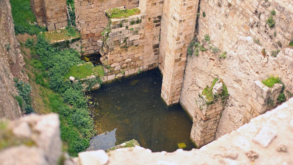 Peering down into the ancient pool of Bethesda, filled with stagnant water