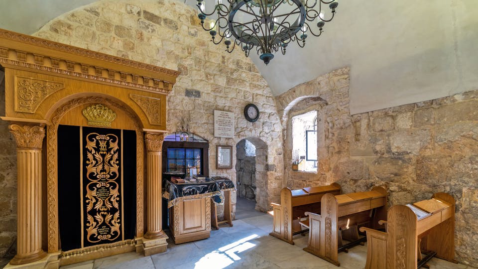 Interior view of the synagogue at the King David's tomb in old city of Jerusalem