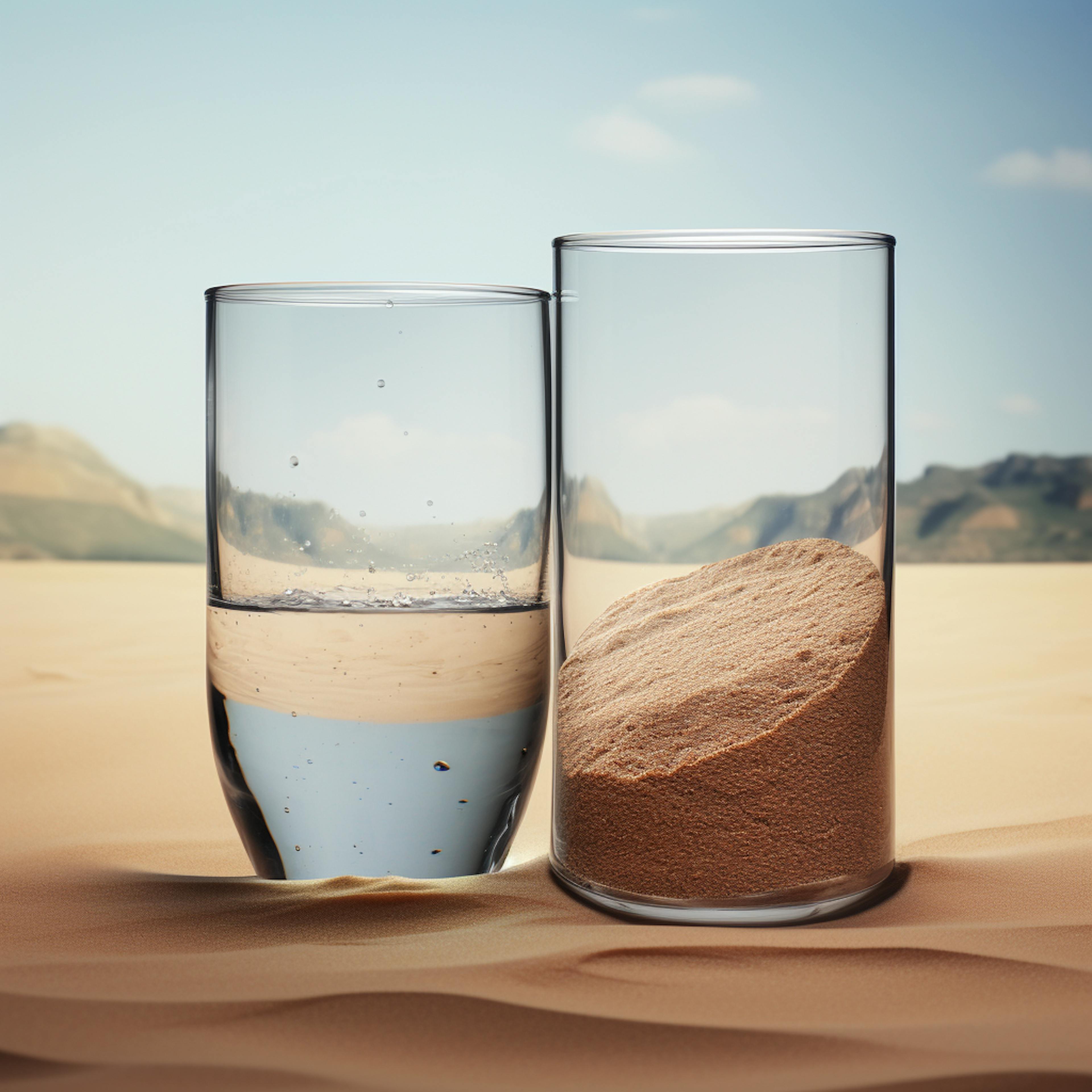 A glass of water and a glass of sand
