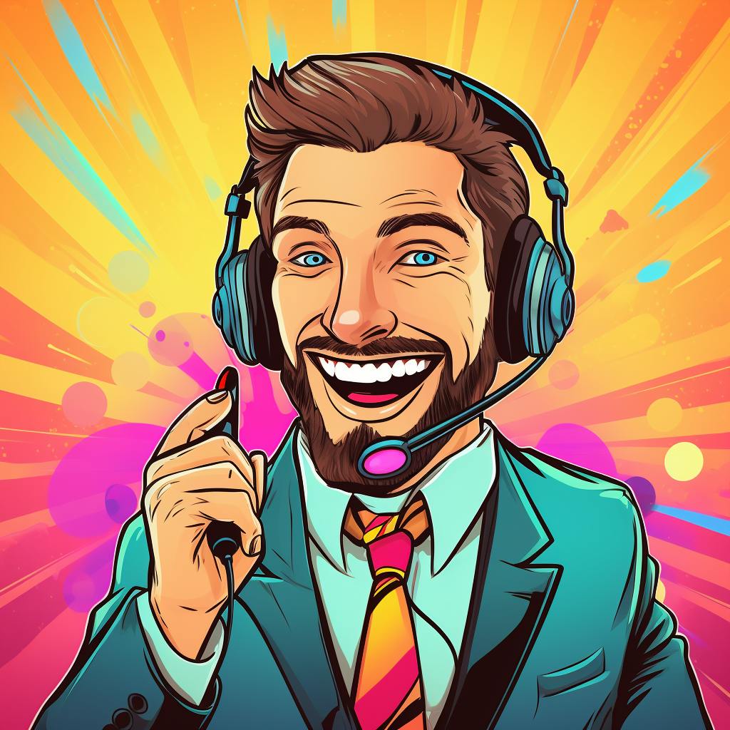 A salesman with a headset on