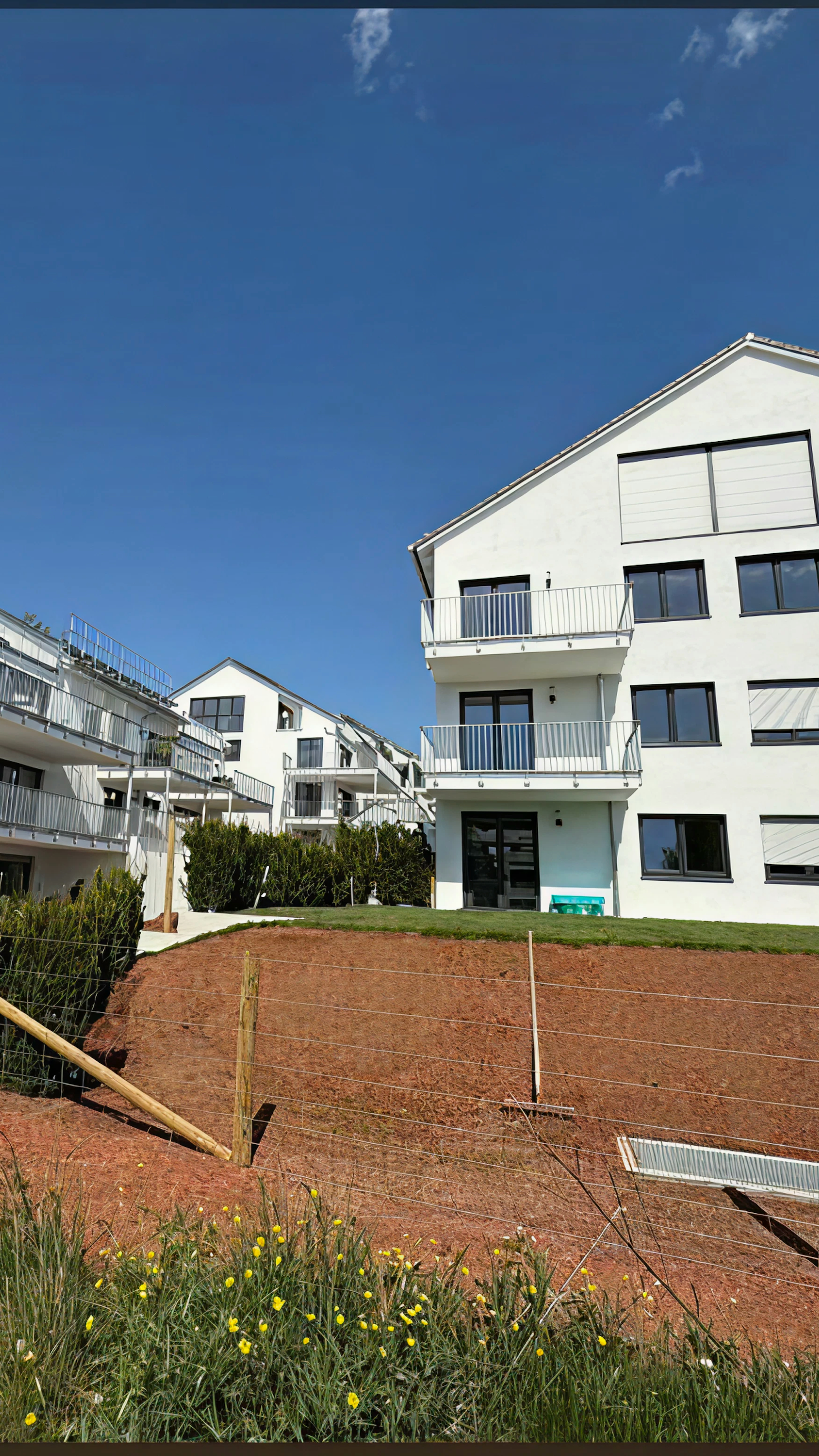 Neubau-Wohnensemble mit klarer Architektur und Begrünung im Entstehen