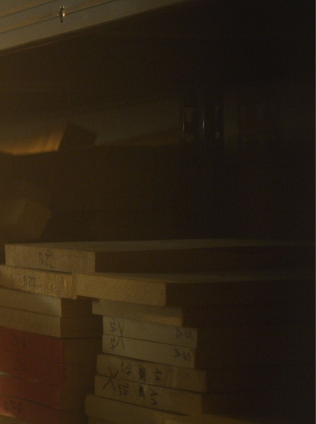 Part of wood stock of Sauvage guitars company