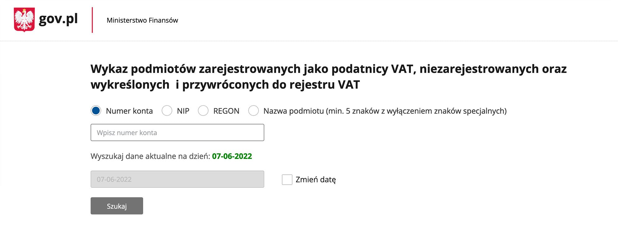 Polish VAT check system screenshot