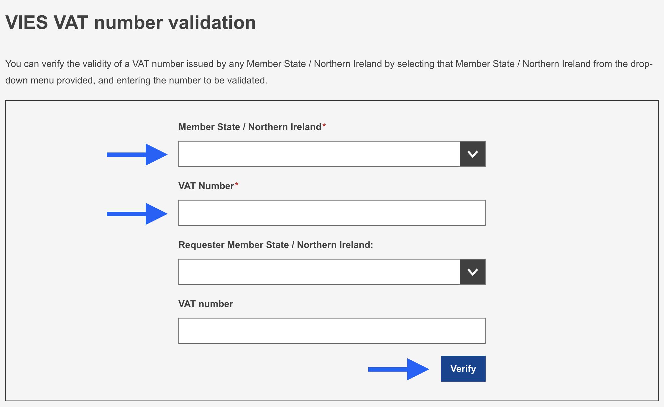 Enter data of the company you want to verify