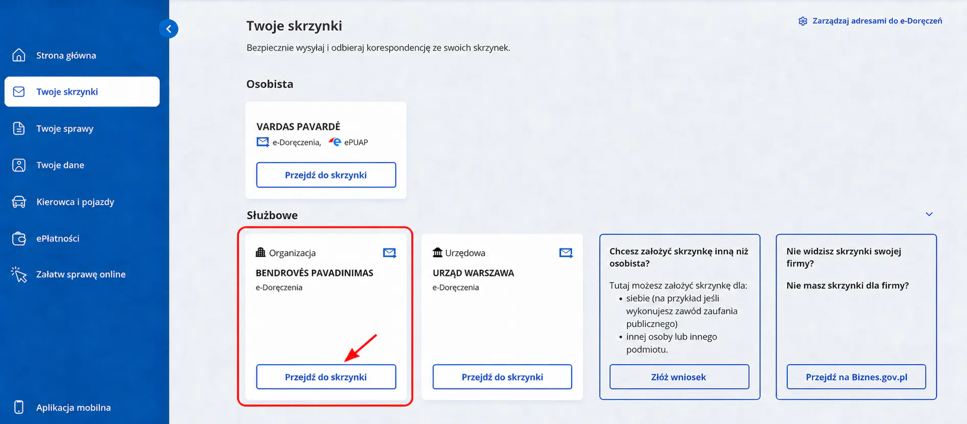 Įmonės dėžutės pasirinkimas.