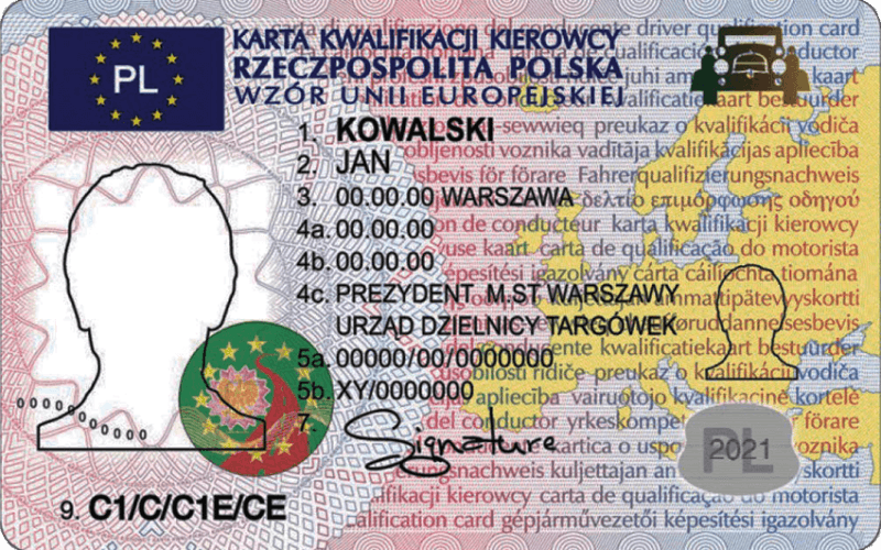 Vairuotojo kvalifikacijų kortelė Lenkijoje