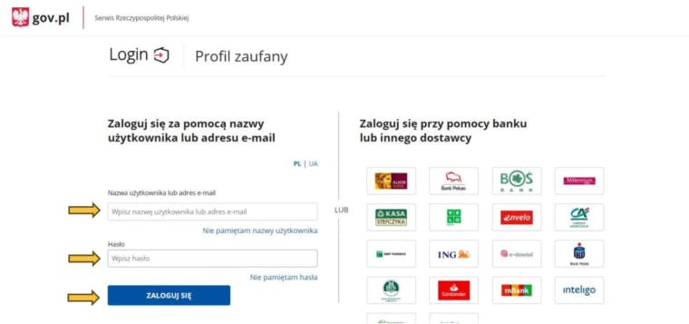 Profil Zaufany prisijungimo langas