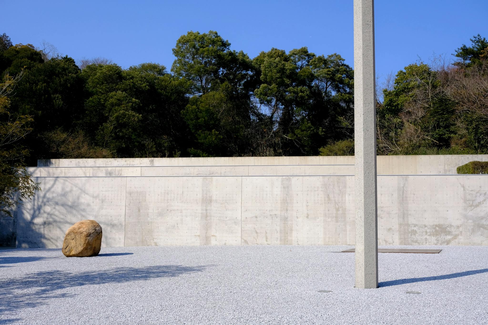 The front rock garden of the Lee Ufan Museum designed by Tadao Ando on Naoshima Island