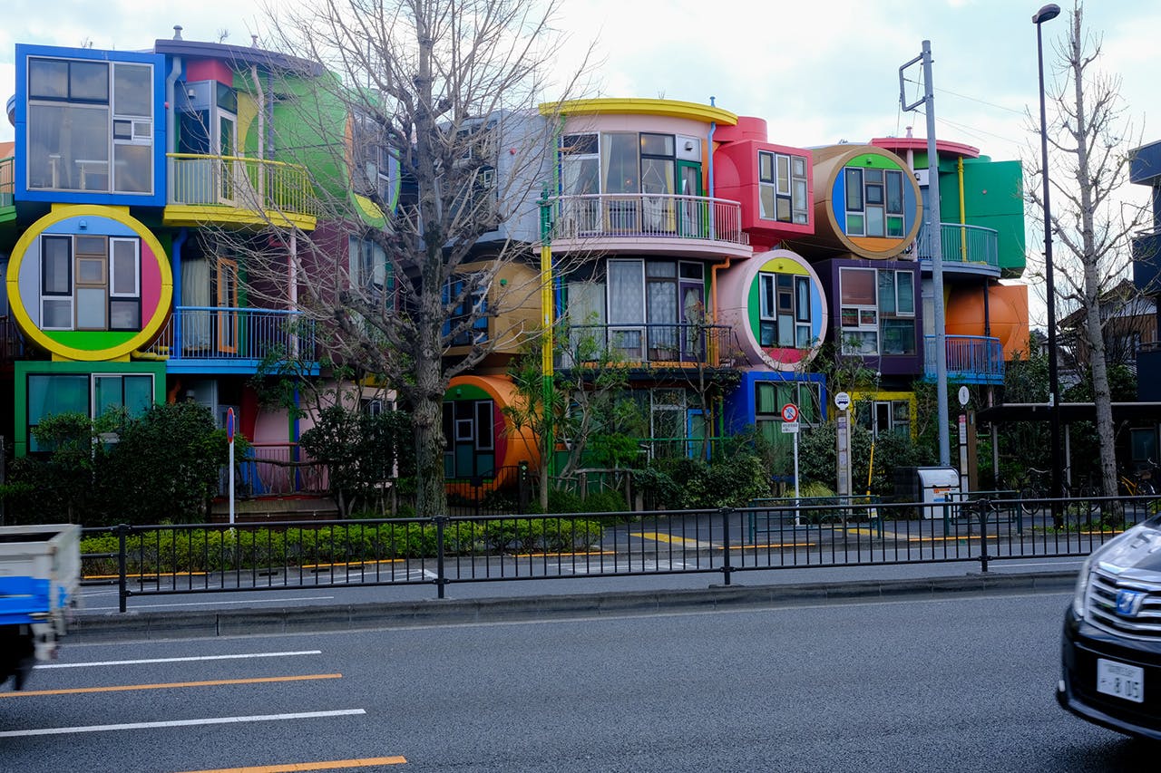 The exterior of the Reversible Destiny Loft's Apartment Complex in Tokyo | Photo by Kristen de La Valliere