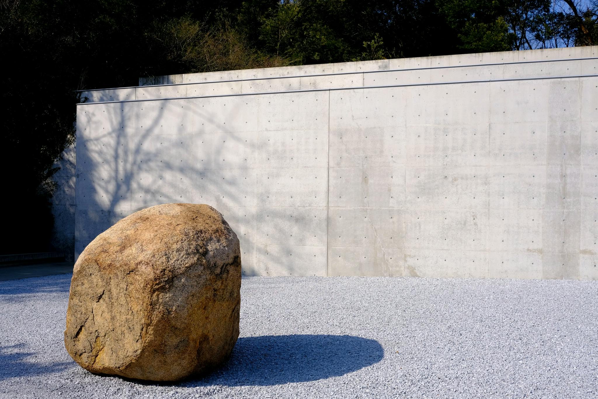 The front rock garden of the Lee Ufan Museum designed by Tadao Ando on Naoshima Island