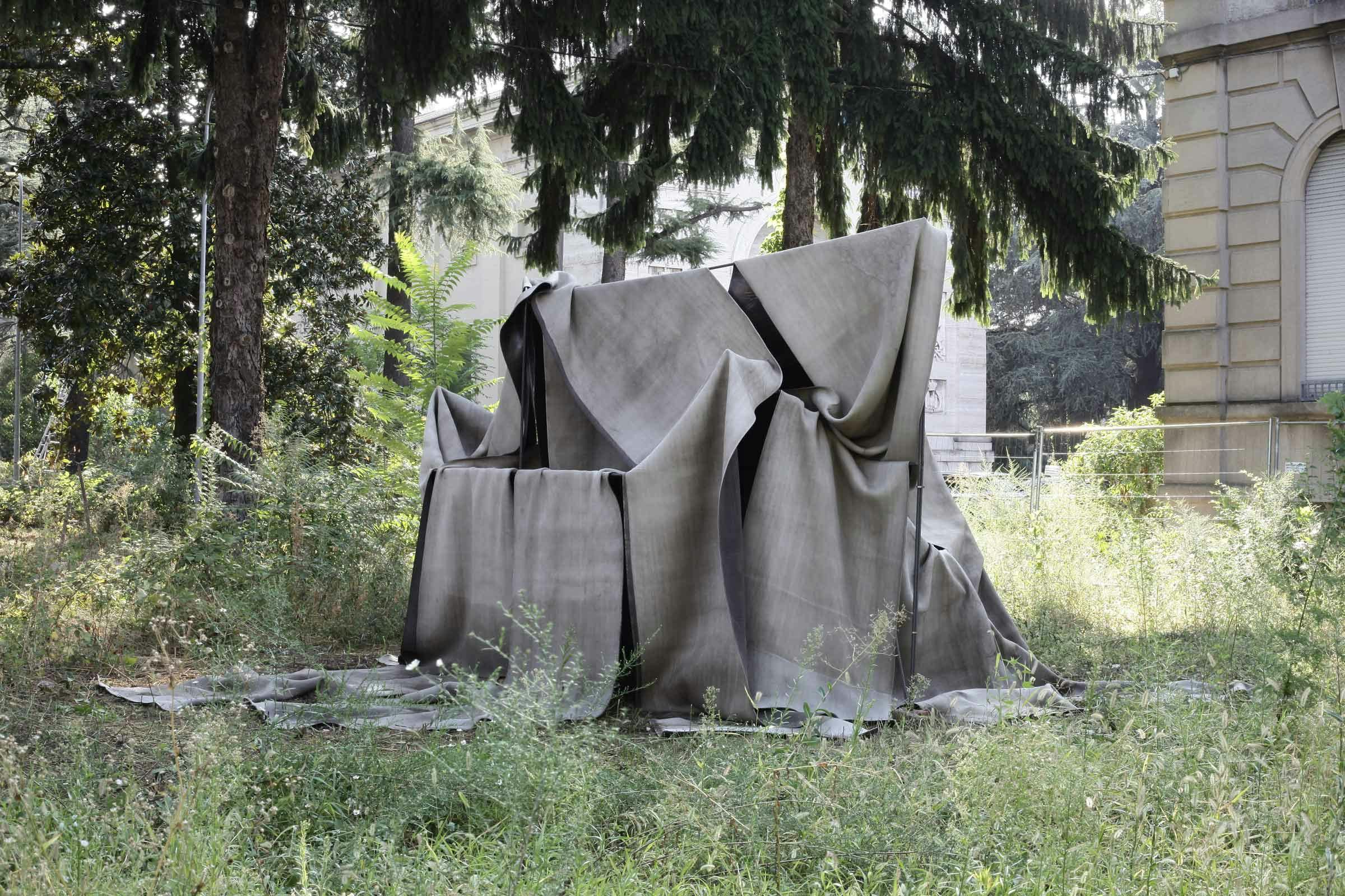 'PROTOTYPE IV' Concrete canvas (geotextile) - metal structure by Marc Leschelier at Alcova during the Milan Design Week, 2021