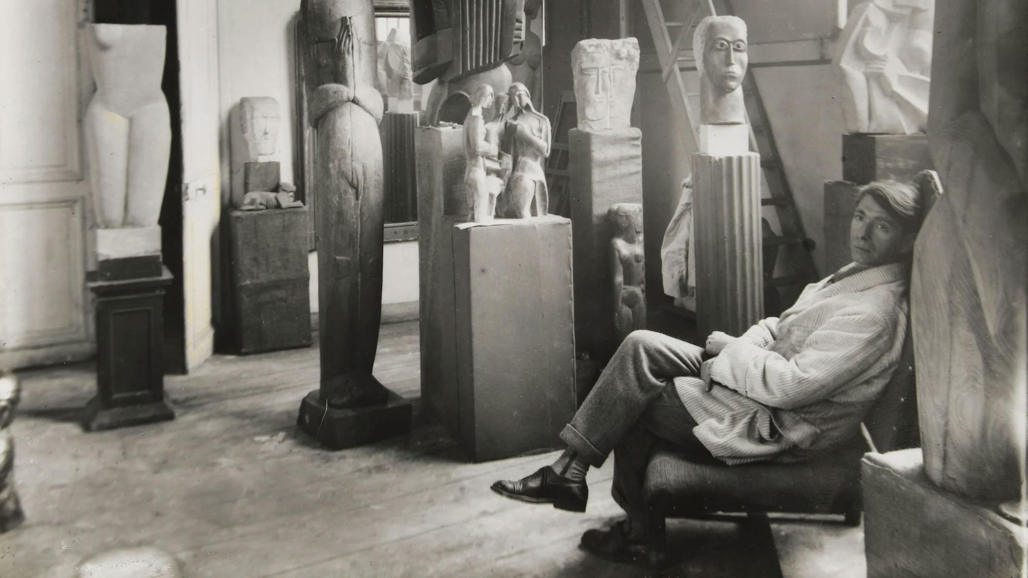 Ossip Zadkine in his atelier and home, date unknown. 