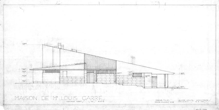 Plans of Maison Louis Carré drafted by Alvar Aalto in 1957.