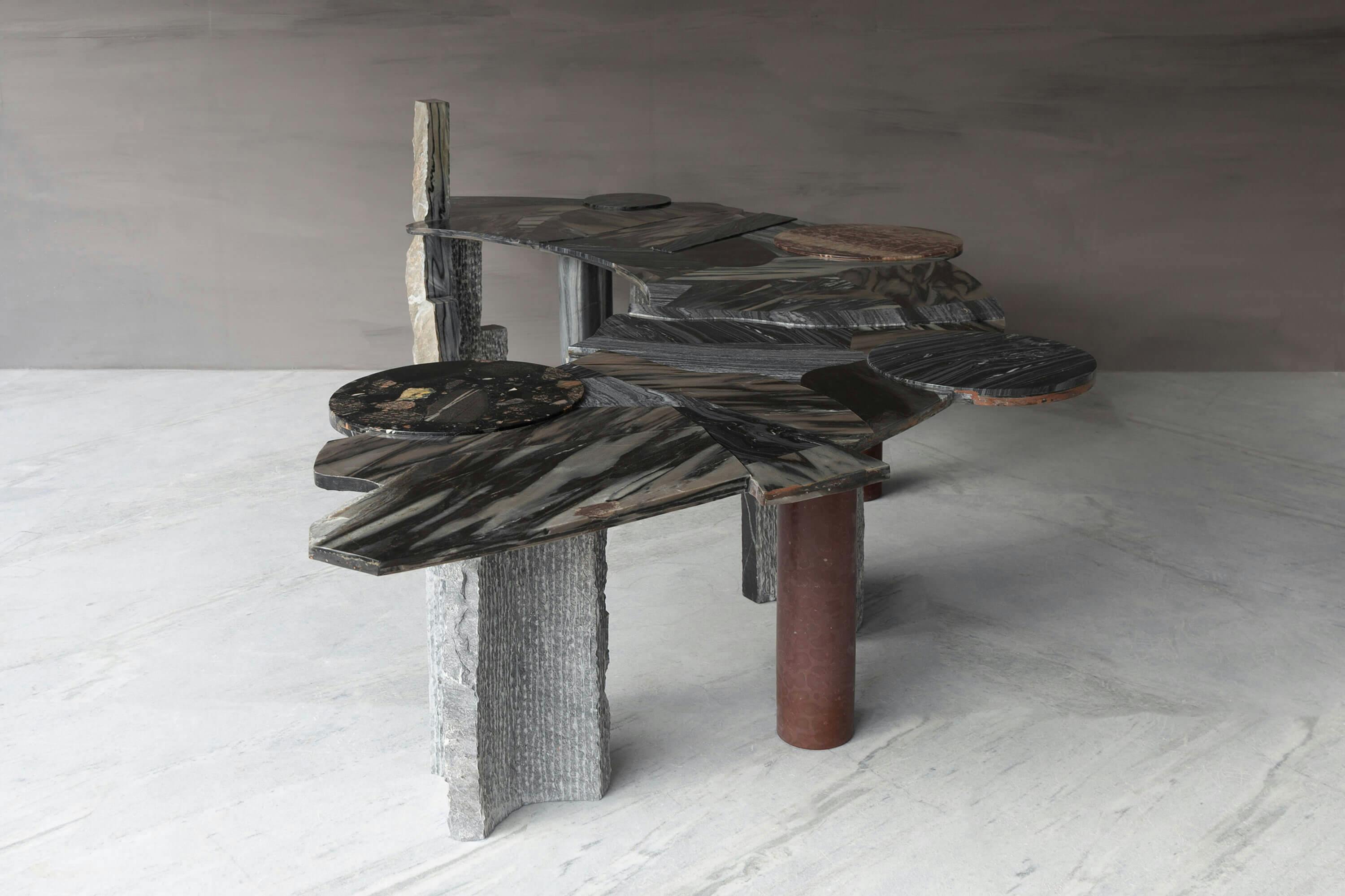 Studio Raw Material's Khokhar Black Table from a Collectible Design collection made of Marble Offcuts