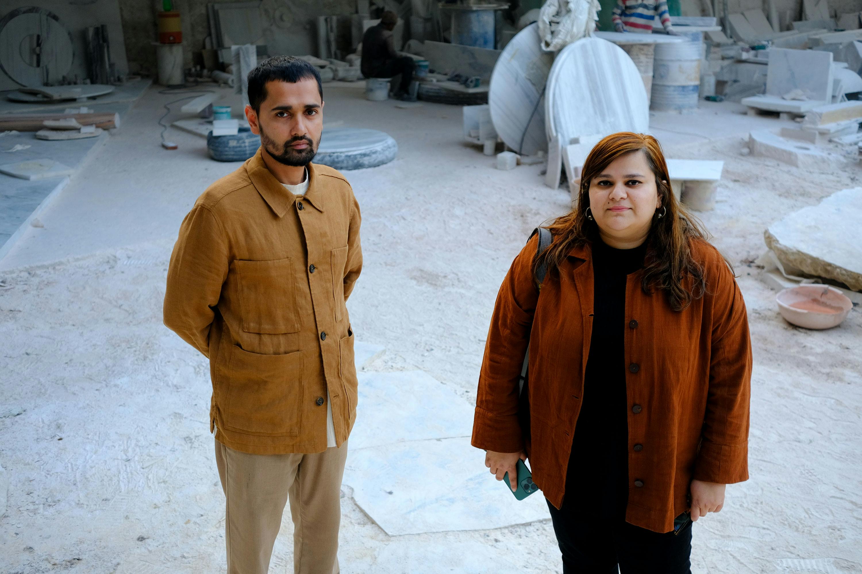 Priyanka Sharma and Dushyant Bushal of Studio Raw Material at their studio in Rajasthan, India