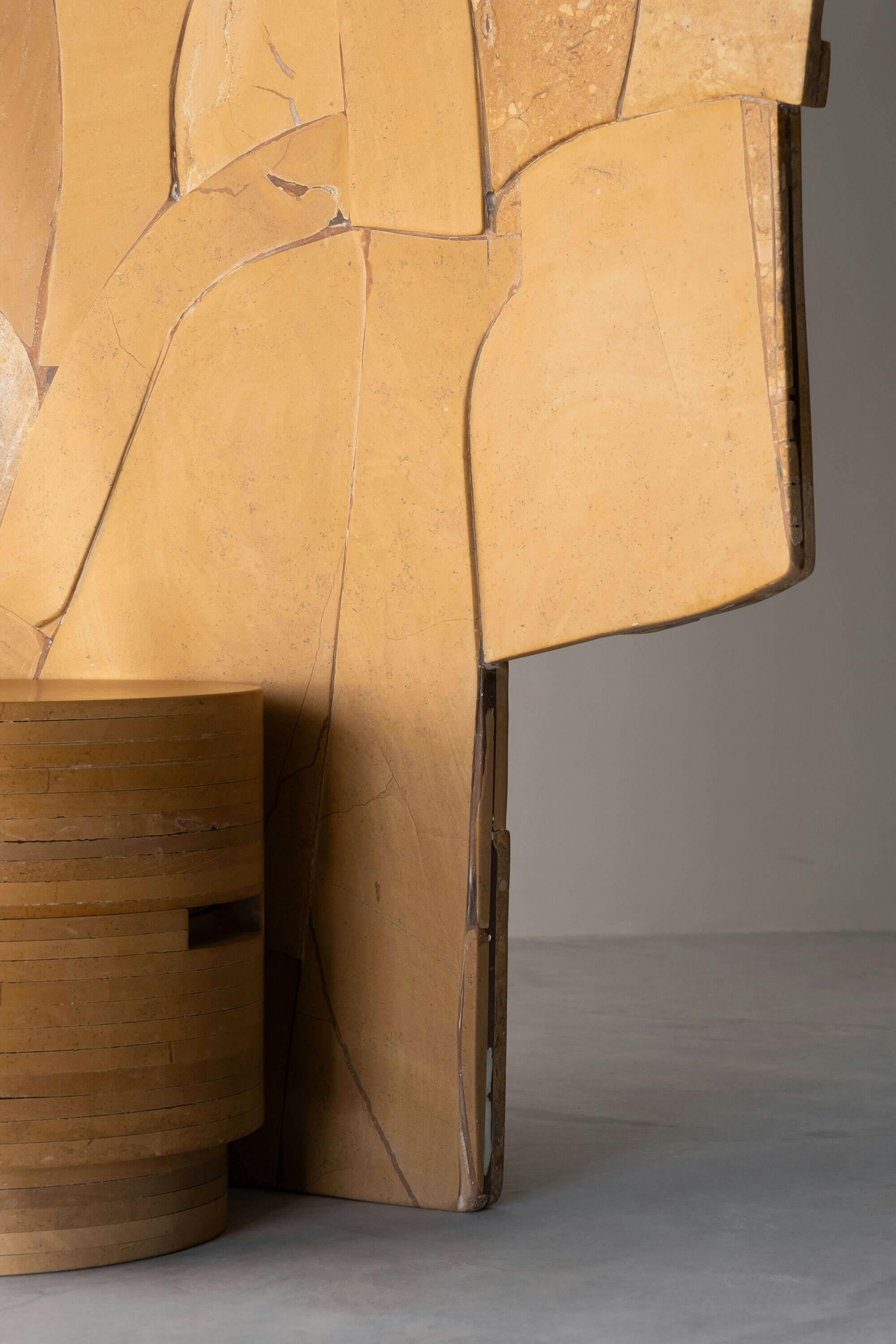 Closeup of Rural Design Studio Raw Material's Collectible Furniture Design Series Khokhar Seat made with marble offcuts