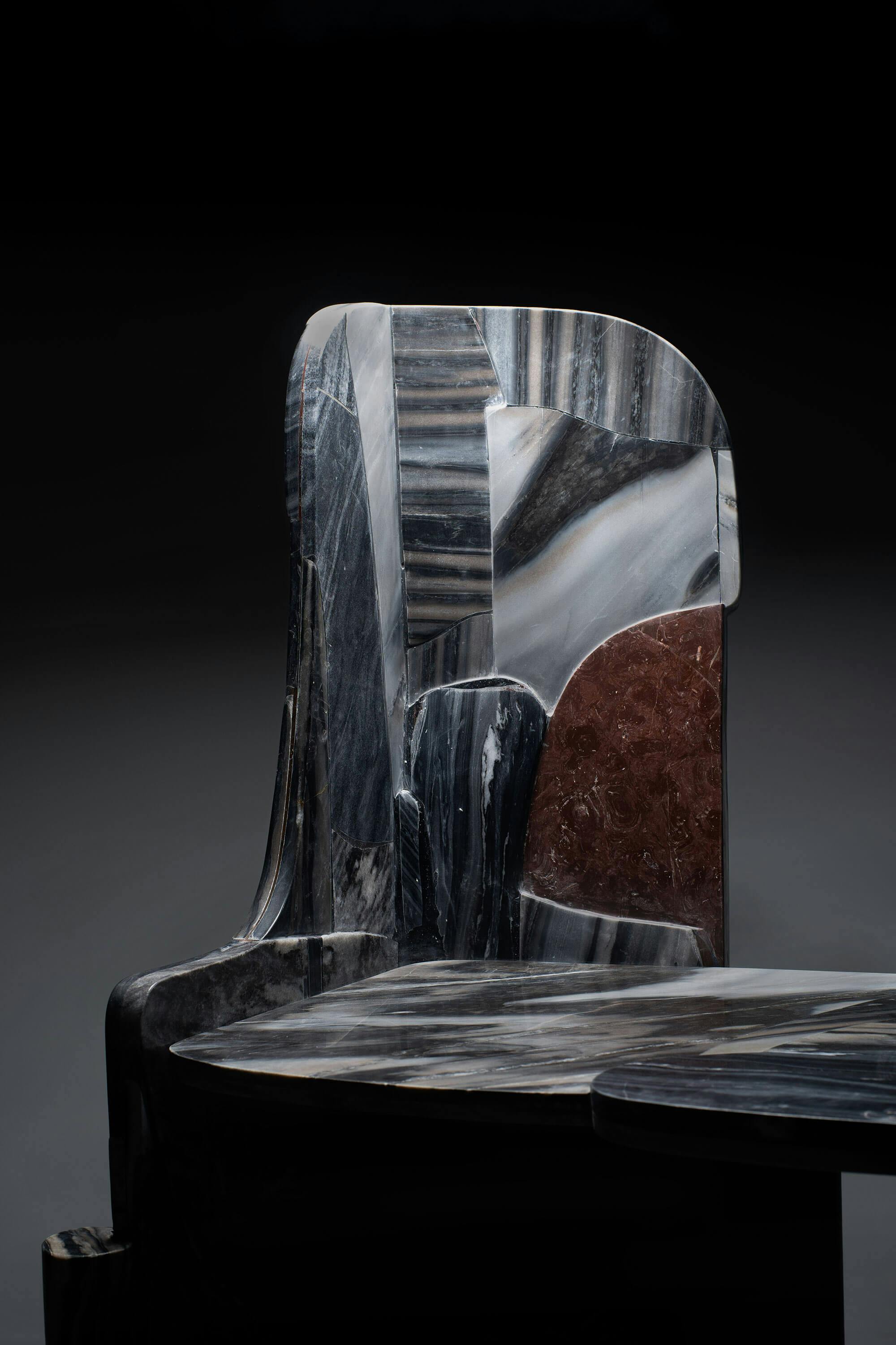 Closeup of Rural Design Studio Raw Material's Collectible Furniture Design Series Khokhar Desk made with marble offcuts