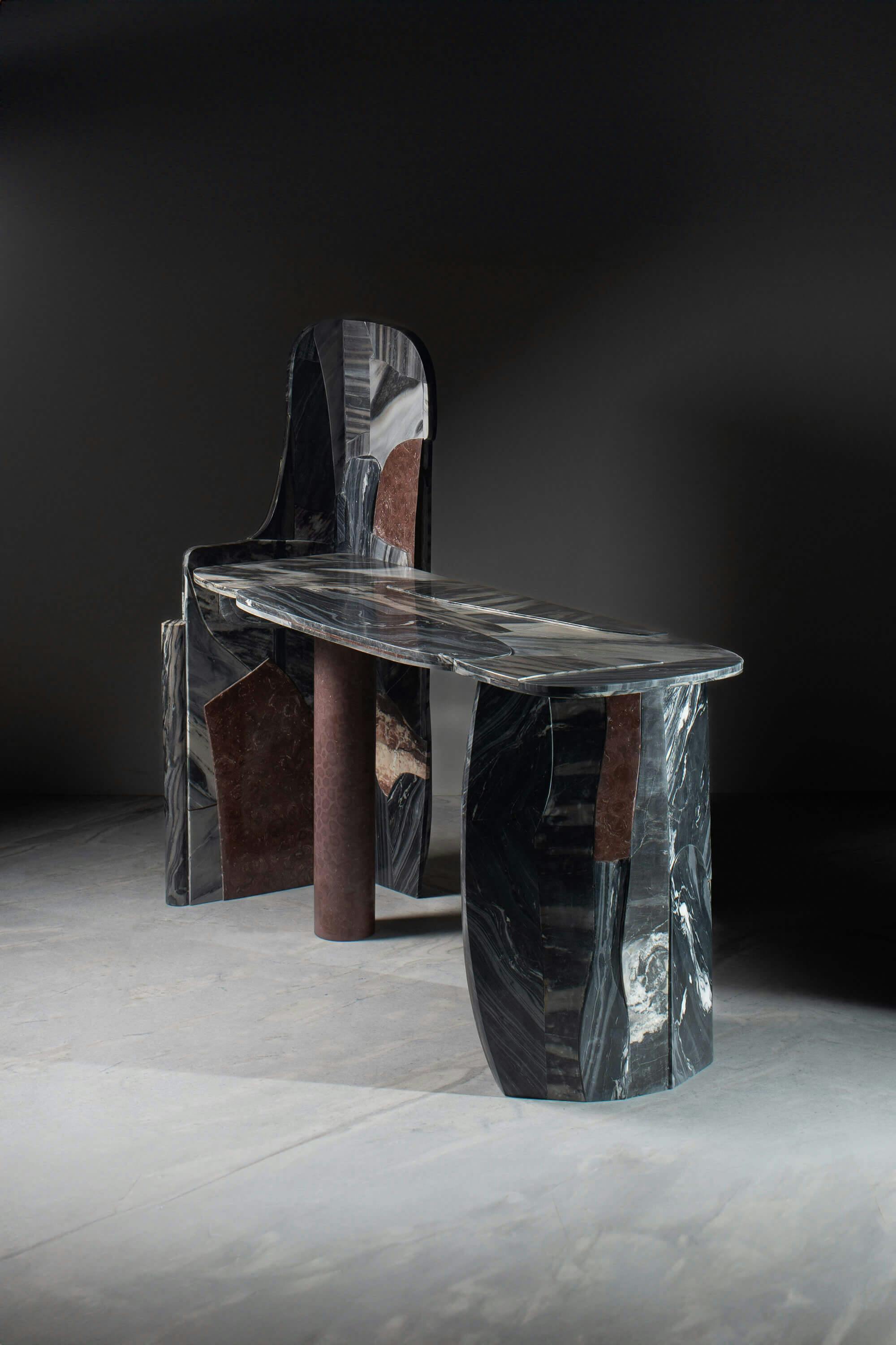 Rural Design Studio Raw Material's Collectible Furniture Design Series Khokhar Desk made with marble offcuts