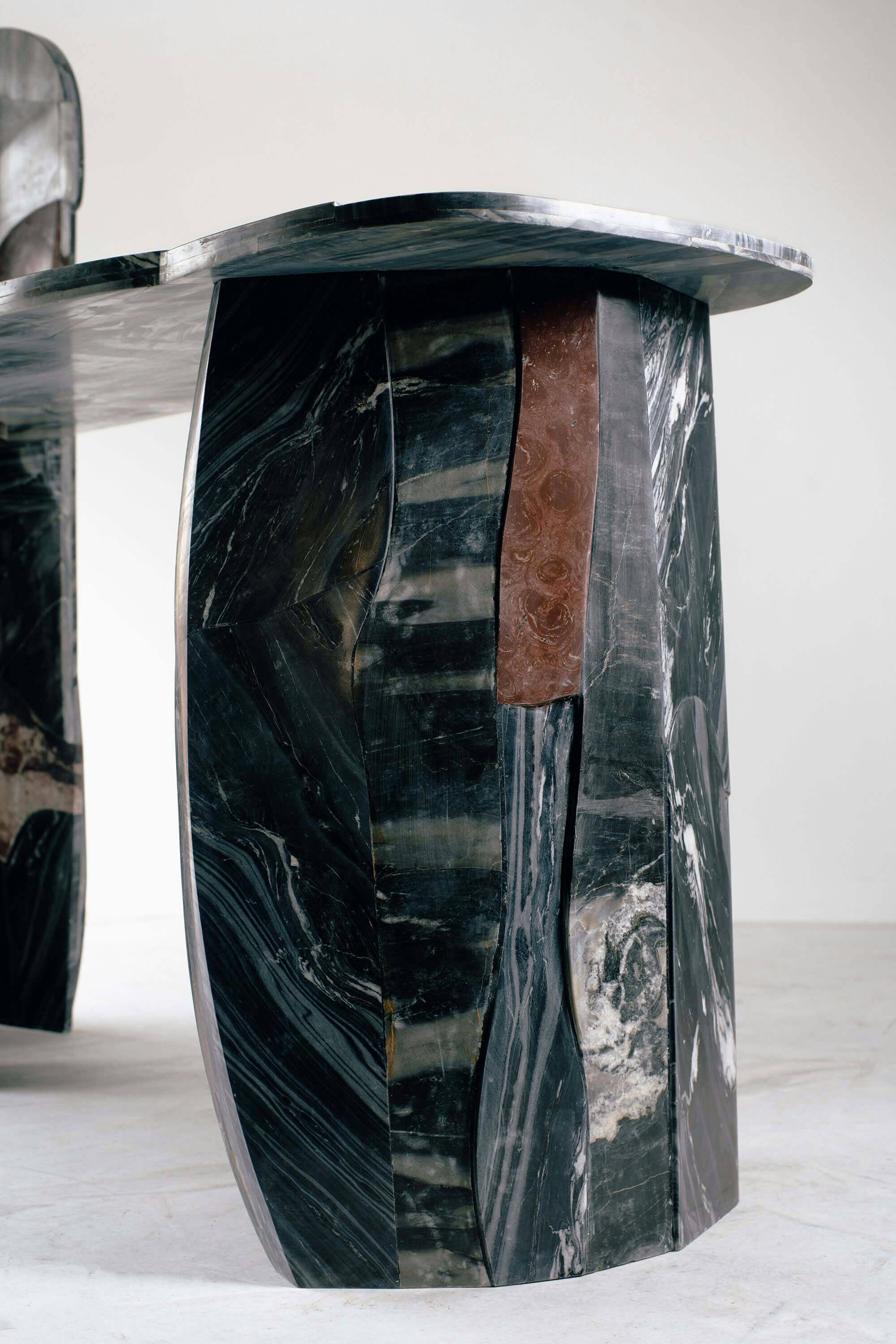 Closeup of Rural Design Studio Raw Material's Collectible Furniture Design Series Khokhar Desk made with marble offcuts