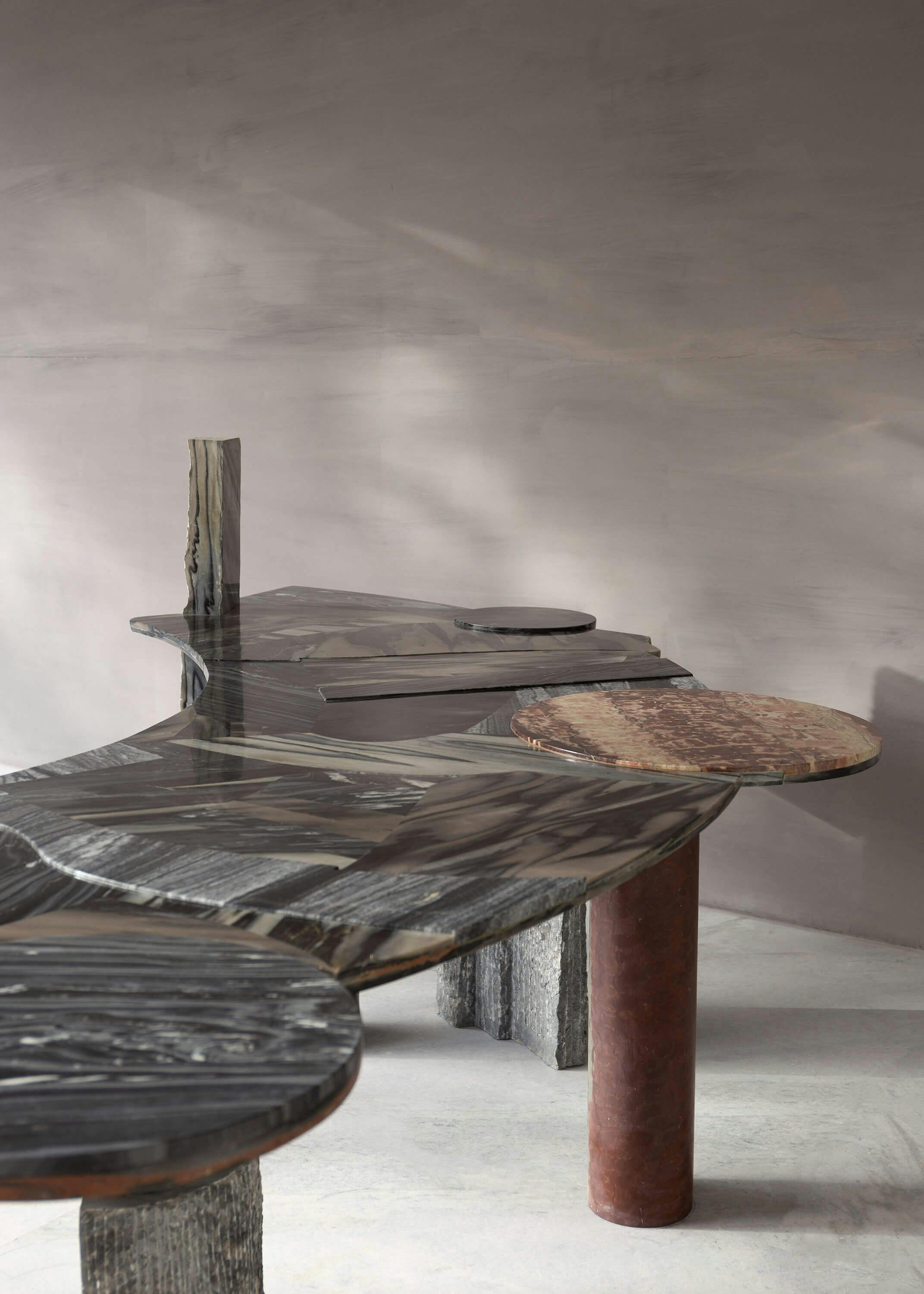 Rural Design Studio Raw Material's Collectible Furniture Design Series Khokhar Table made with marble offcuts
