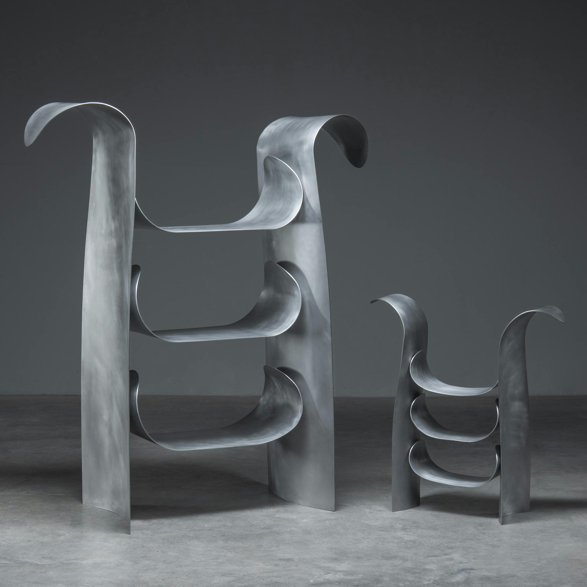 Pair of Metal Wavy Shelves by Yoon Shun | Photos by Elias Asselbergh