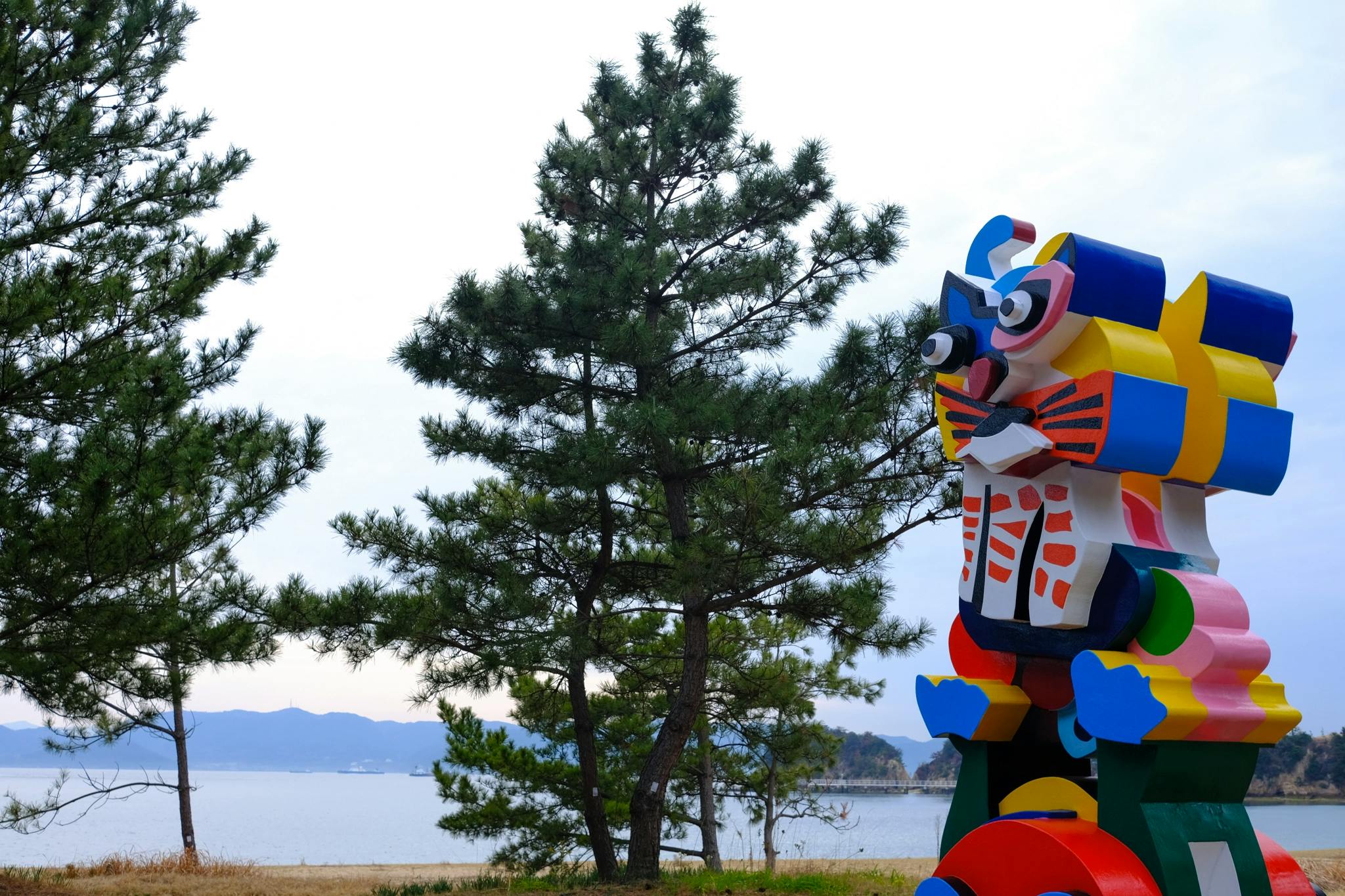 Memphis-design styled sculpture, 'Cat' by Niki de Saint-Phalle on Naoshima, 1991