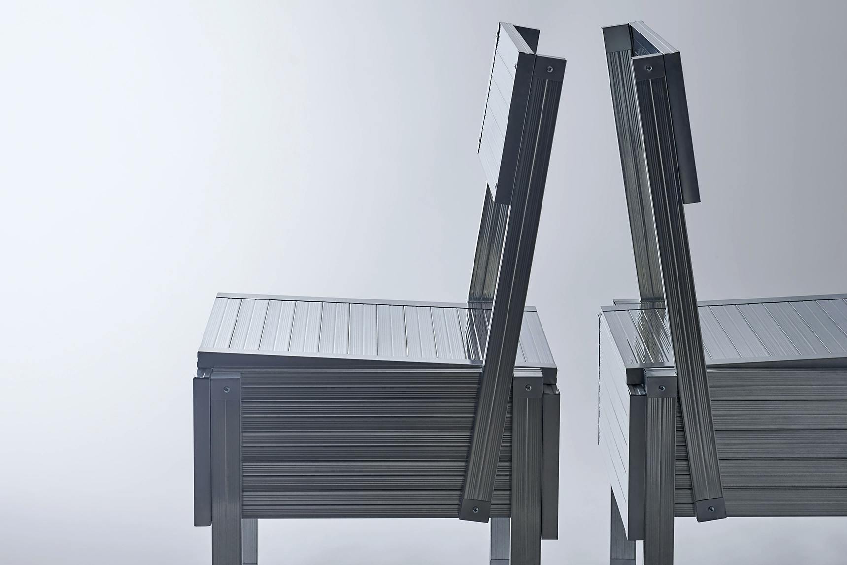 Flow Enzo Mari Homage Chair created with recycled Lightweight Gauge Steel by Daisuke Yamamoto | Photo by Masayuki Hayashi