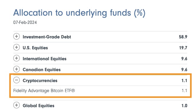 Allocation to underlying funds