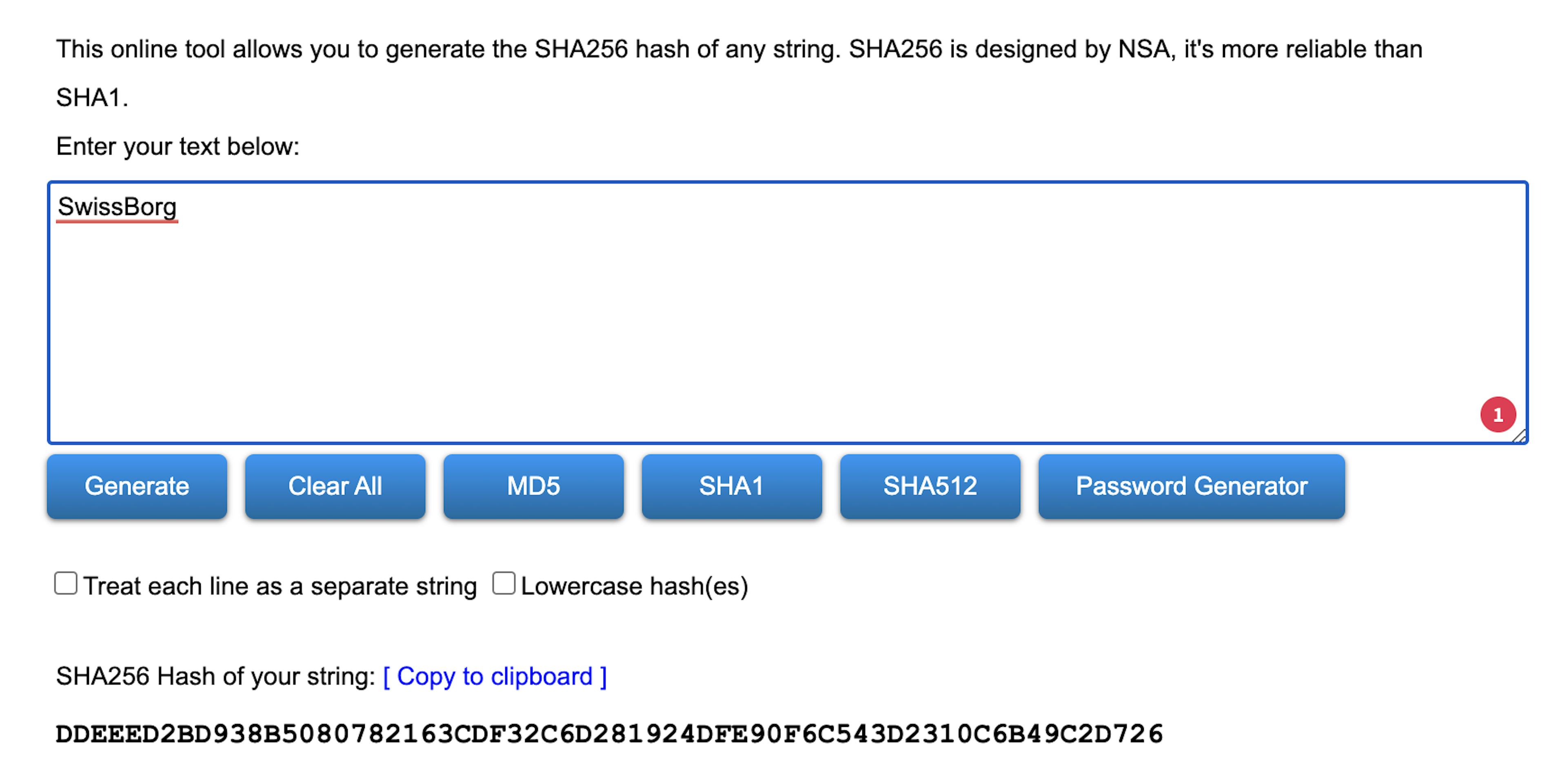 Esempio di generazione di hashing