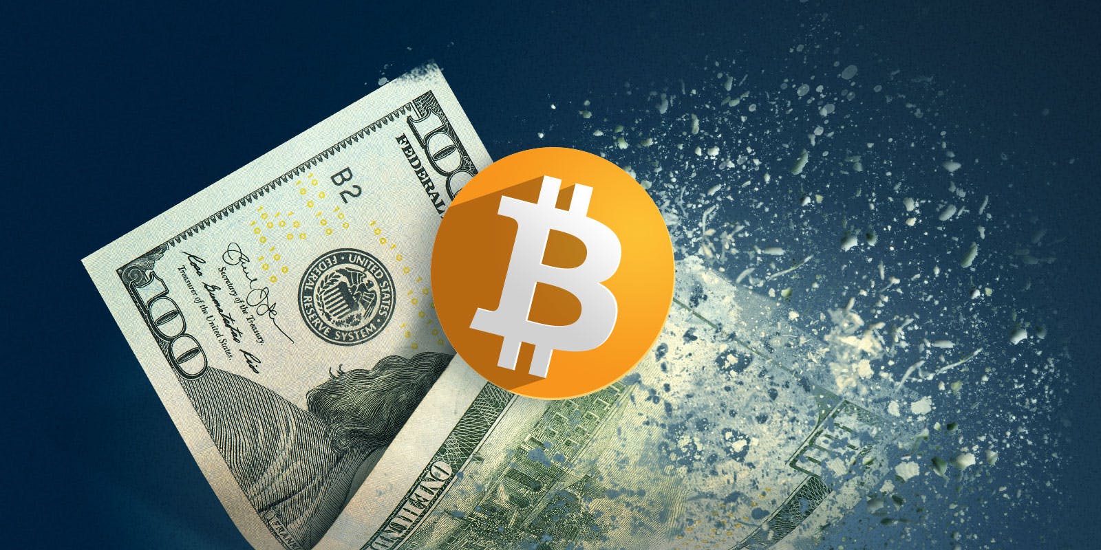 Bitcoin and fading dollar bills