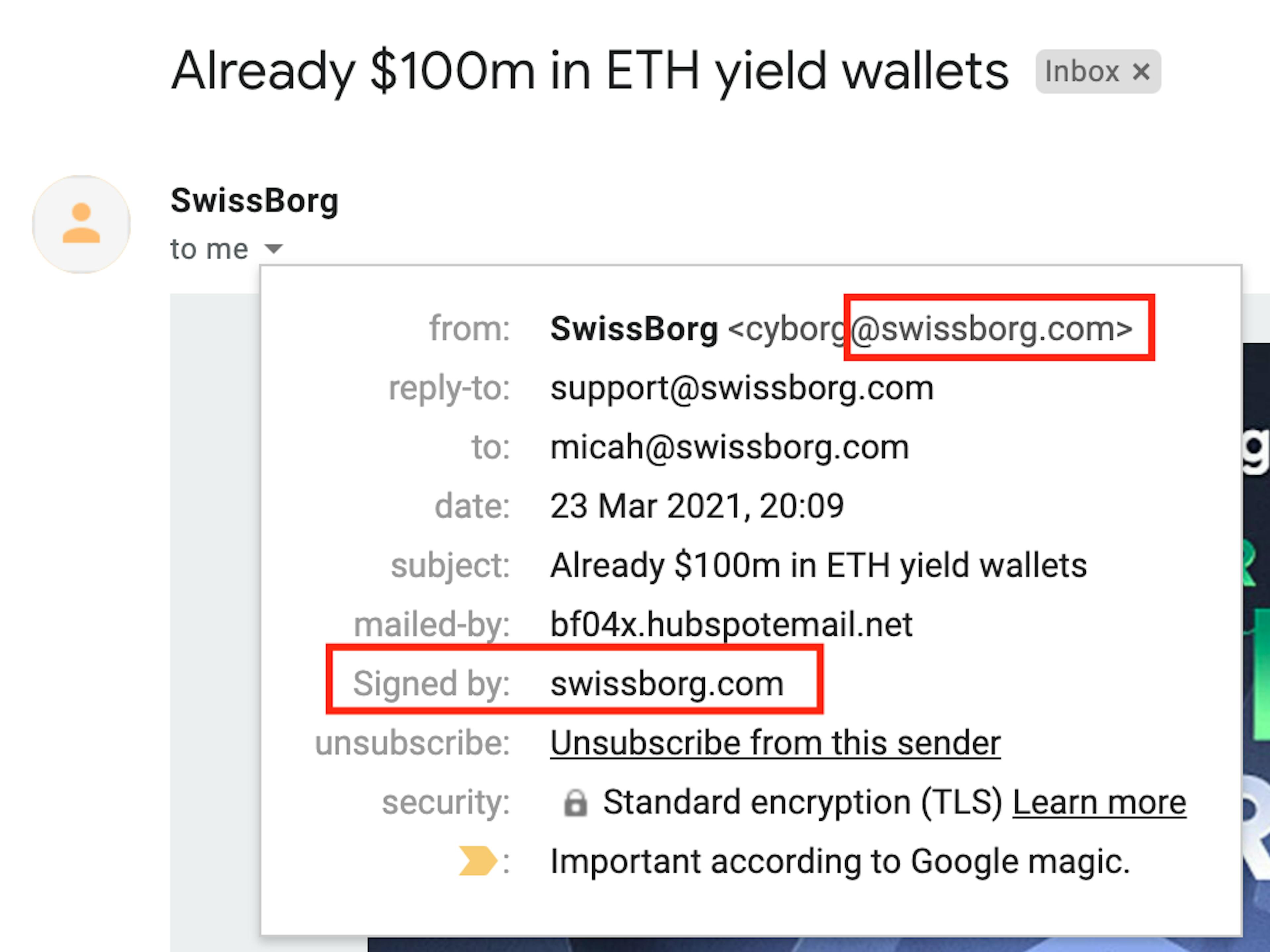 Email da SwissBorg 