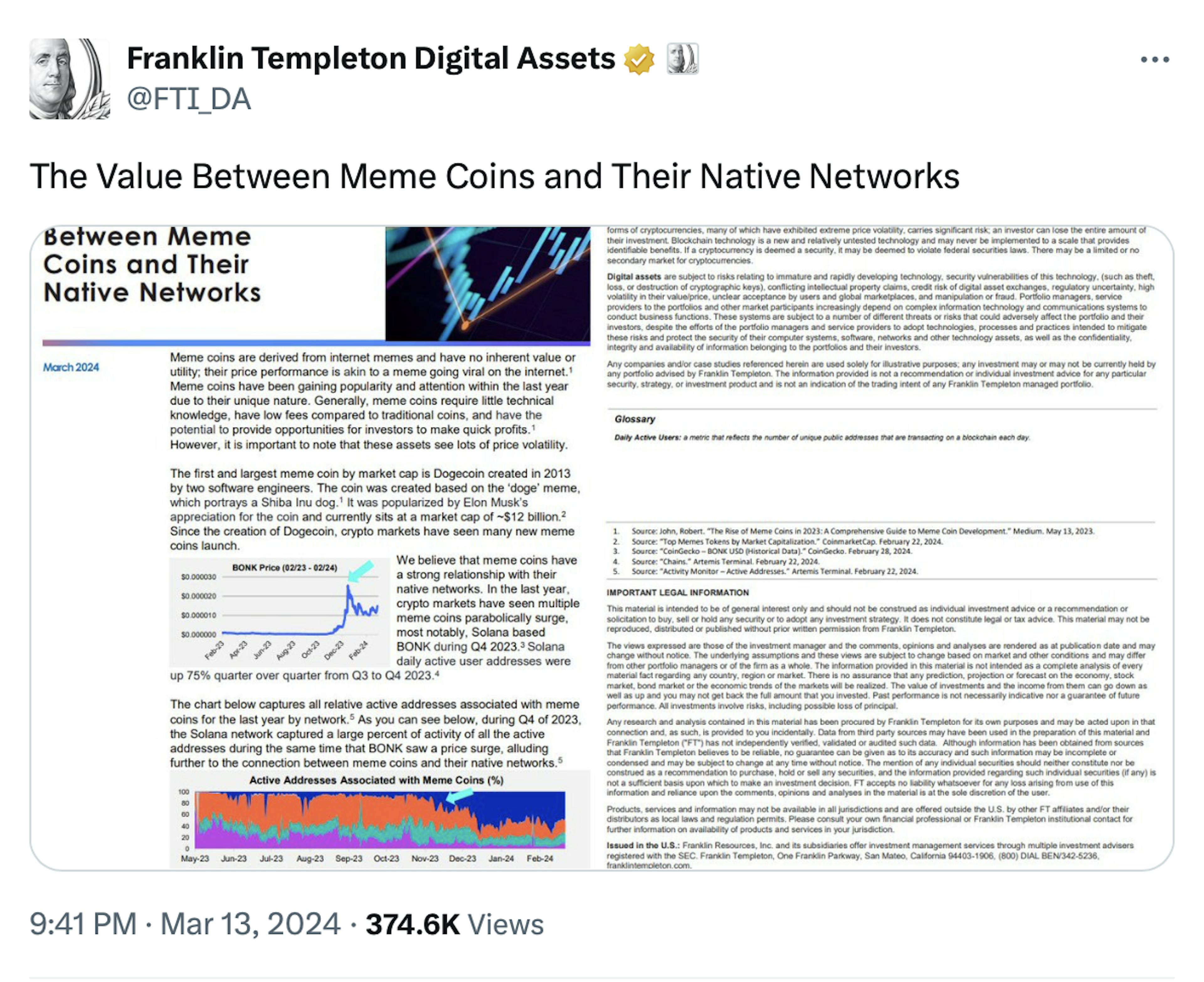 Even Franklin Templeton, one of the leading TradFi institutions in the US has written a paper on memes.