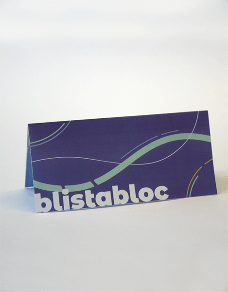 Blistabloc brand design on printed card